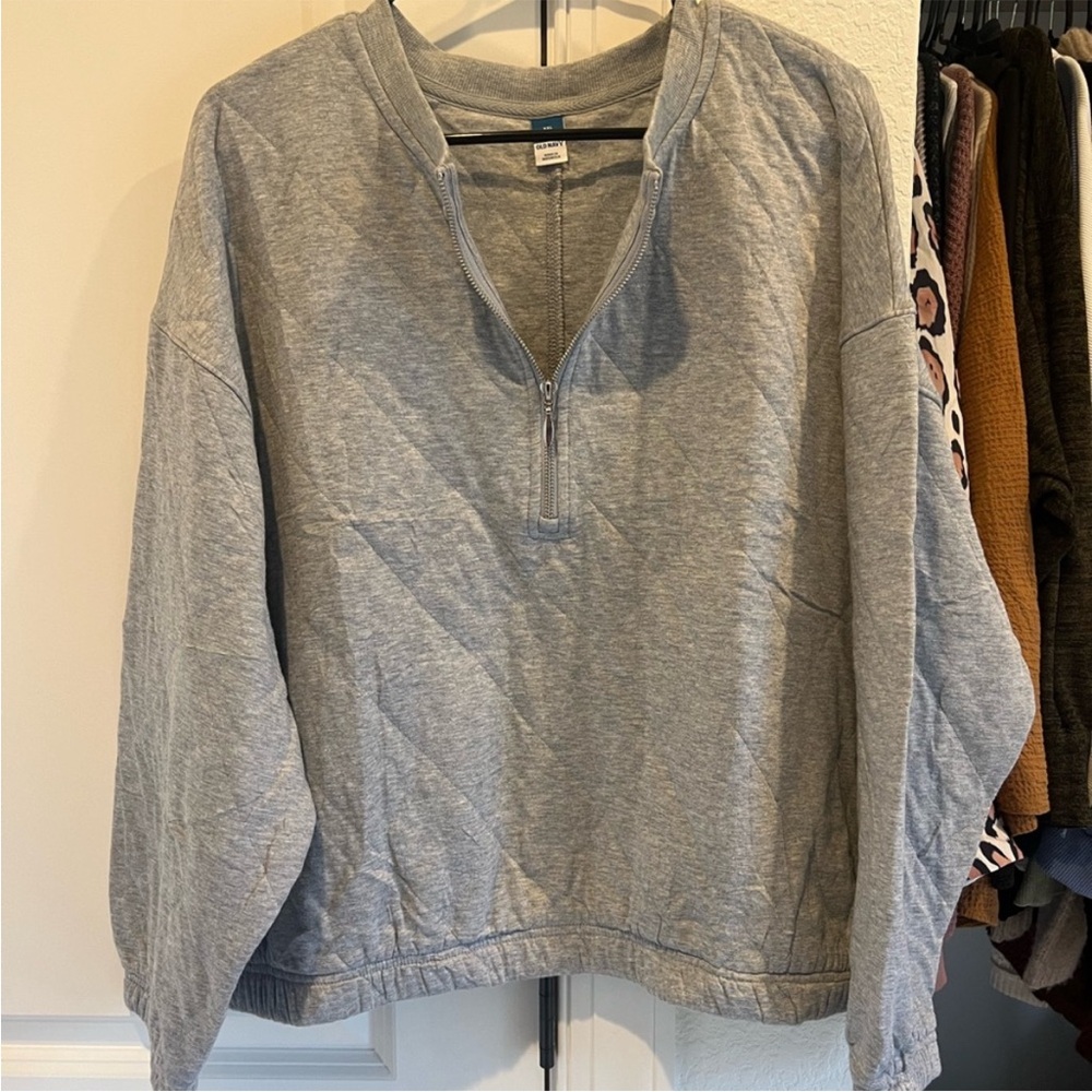 *NWT* Old Navy Gray Half-Zip Womens  Quilted Pullover Sweater